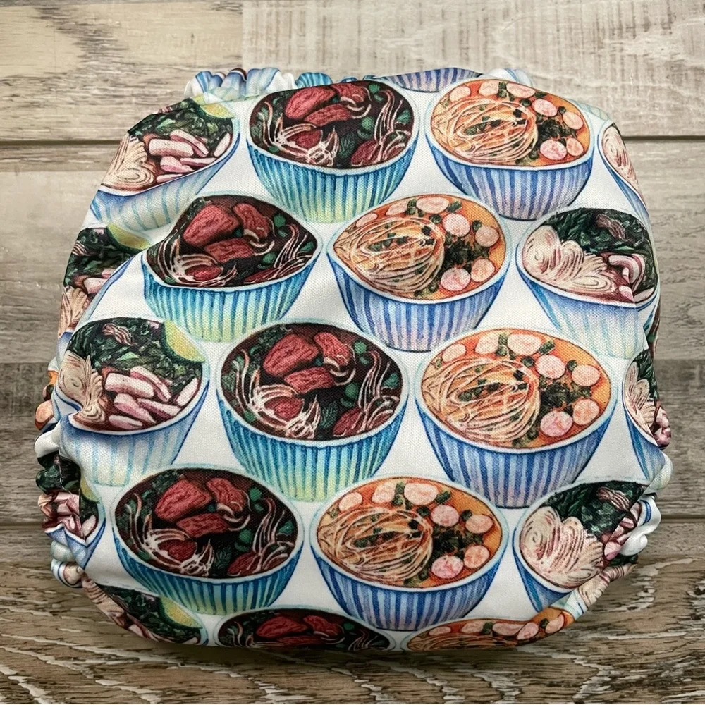 NEW Mama Koala Vibrant Noodle Print Cloth Diaper Cover with MK Insert